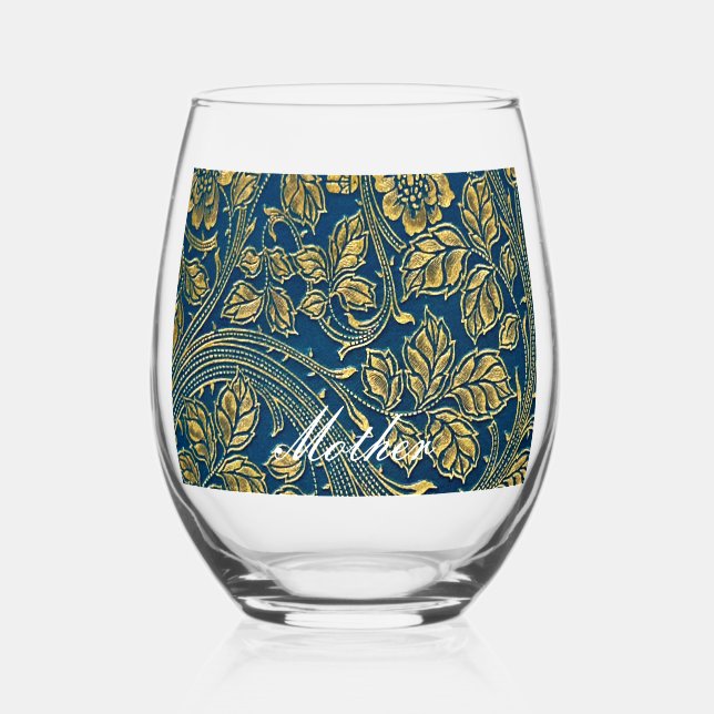 Golden Blue Elegance  Drinkware Set Stemless Wine Glass (Front)