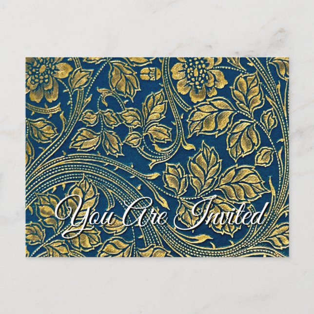 Golden Blue Elegance  Invitation Postcard (Front)