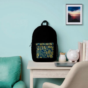 Golden Blue Elegance Printed Backpack
