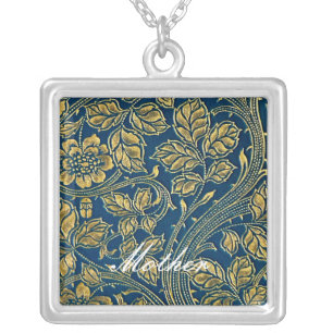 Golden Blue Elegance  Silver Plated Necklace