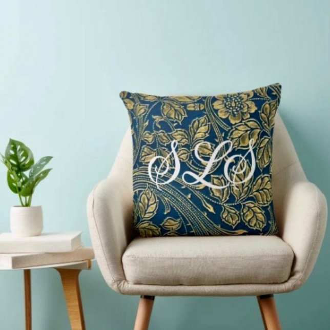 Golden Blue Elegance Throw Pillow (Creator Uploaded)