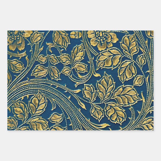 Golden Blue Elegance  Wrapping Paper Sheets (Front)