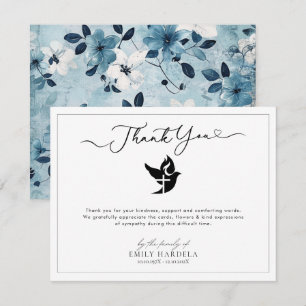 Golden Blue Floral Funeral Thank You Card