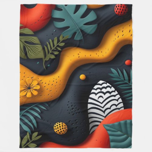 GOLDEN BLUE FLOWER Fleece Blanket