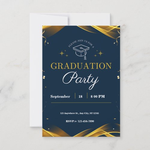 Golden Blue Graduation Party Invitation 