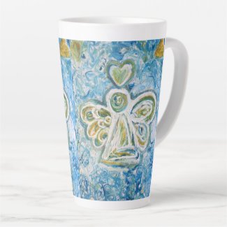 Golden Blue Guardian Angel Custom Latte Cup Mug