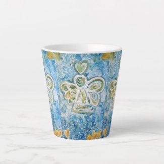 Golden Blue Guardian Angel Custom Latte Cup Mugs