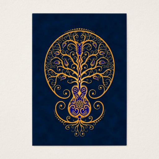 Customizable Golden Blue Guitar Tree of Life Business Card
