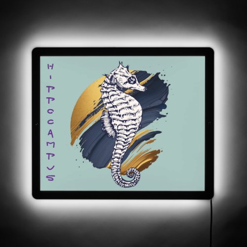 Golden Blue Hippocampus Seahorse LED Sign