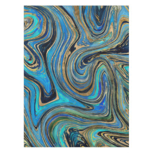 Golden Blue Marble Watercolor Tablecloth