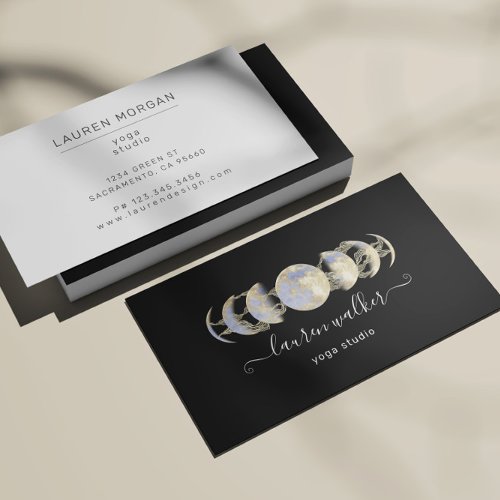 Golden Blue Moon Phases Yoga Studio Business Card