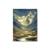 Golden Blue Moonlit, Stylized Mountain Landscape