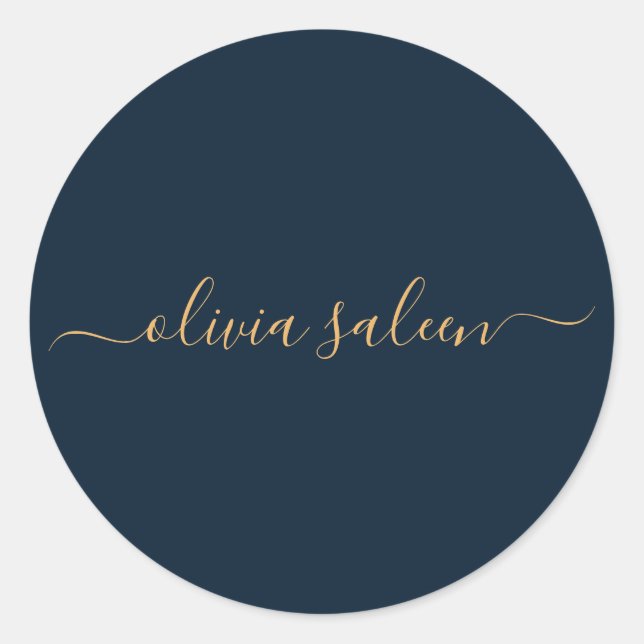 Golden blue  personalized  classic round sticker (Front)