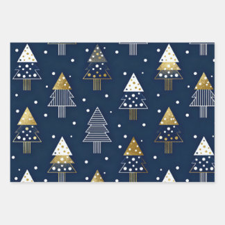 Golden Blue Pine Holiday Wrapping Paper Sheets