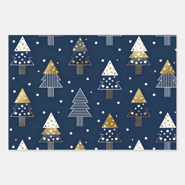 Golden Blue Pine Holiday  Wrapping Paper Sheets (Front 2)