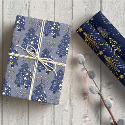 Golden Blue Pine Holiday Wrapping Paper Sheets