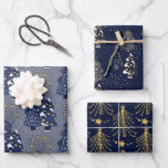 Golden Blue Pine Holiday Wrapping Paper Sheets<br><div class="desc">Sketched pine forest in blue and golden tones creating a pleasant,  muted color scheme. Check out our store for more wrapping paper designs.</div>