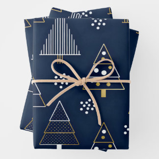 Golden Blue Pine Holiday Wrapping Paper Sheets
