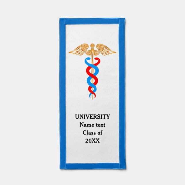 Golden, Blue & Red Caduceus on White Medical Pennant (Front)