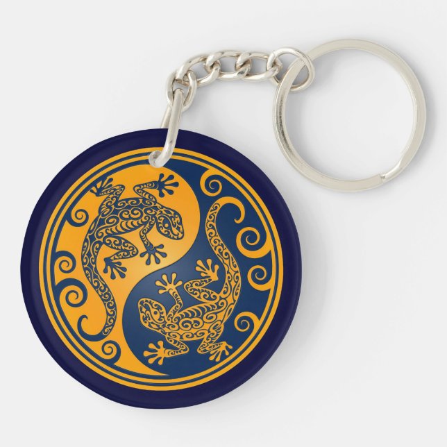 Golden Blue Yin Yang Lizards Keychain (Back)