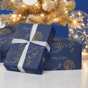 Golden blush and navy Christmas Wrapping Paper