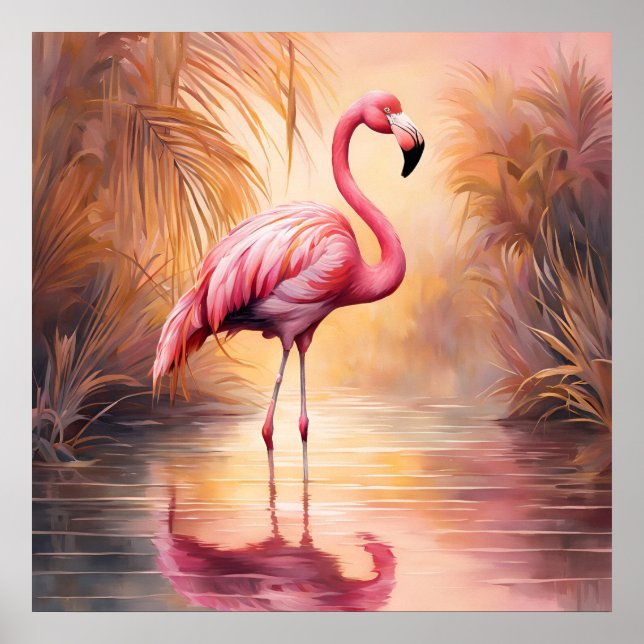 Golden Blush Flamingo Elegance Poster (Front)