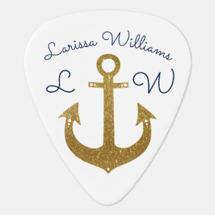 golden boat anchor nautical personalized guitar pick