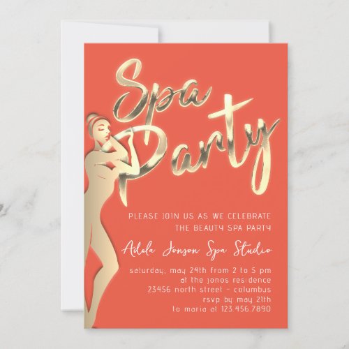 Golden Body SPA Party Instant Download Coral  Invitation
