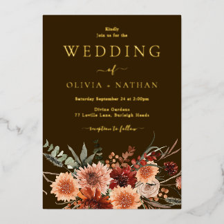 Golden Bohemian Floral Wedding Gold Foil Invitation