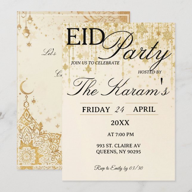 Golden Boho elegant Eid Party Invitation  (Front/Back)