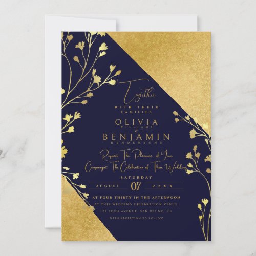 Golden Boho Floral Chic Fall All In One Wedding  I Invitation