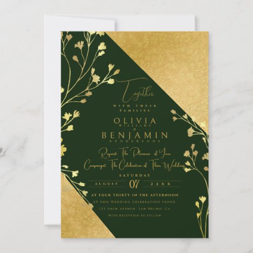 Golden Boho Floral Chic Fall All In One Wedding Invitation