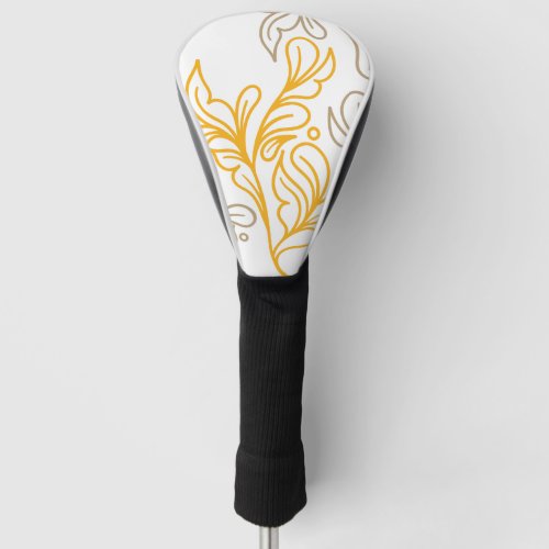 Golden Boho Leaf Design Golf Head Cover