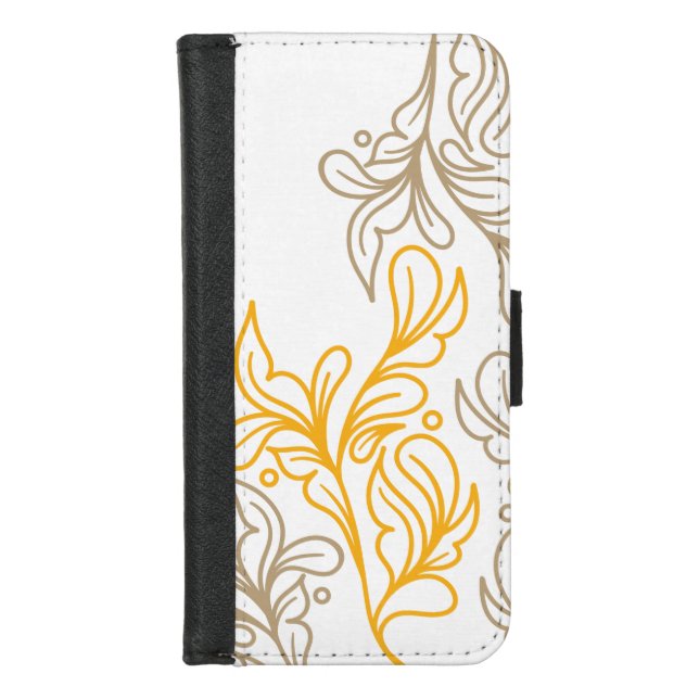 Golden Boho Leaf Design iPhone Wallet Case (Front)