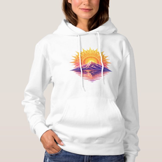 Golden Boho Mandala Sun Mountain Sunset Reflection Hoodie (Front)