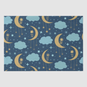 Golden Boho Moon With Blue Clouds Tissue Paper