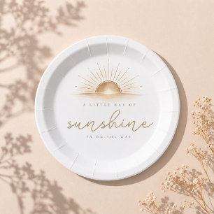 Golden Boho Sunshunshine Neutral Baby Shower Party Paper Plates