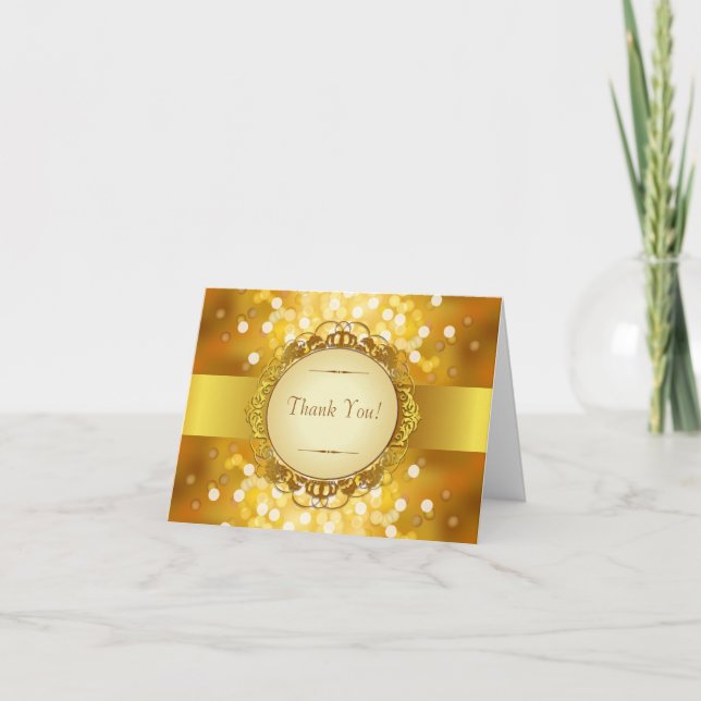 Golden Bokeh 50th Anniversary Thank You Card (Front)