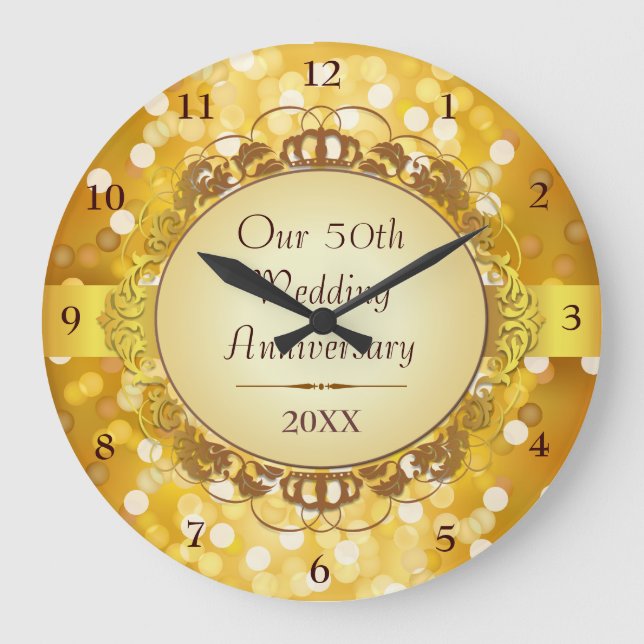 Golden Bokeh 50th Anniversary Wall Clock (Front)
