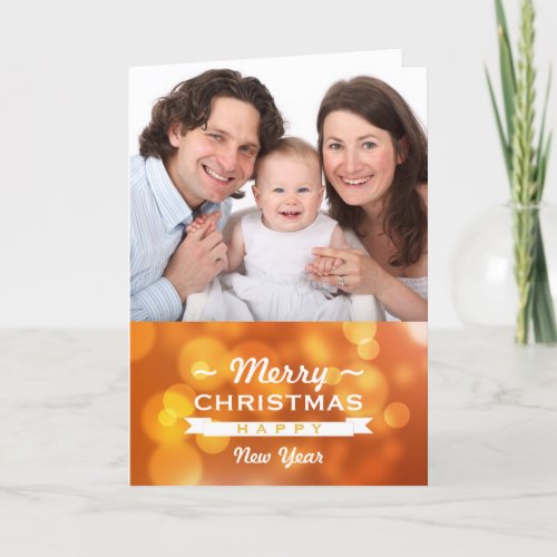 Golden bokeh chic merry christmas happy new year holiday card