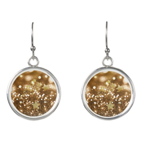 Golden Bokeh Faux Glitter  Stars Earrings