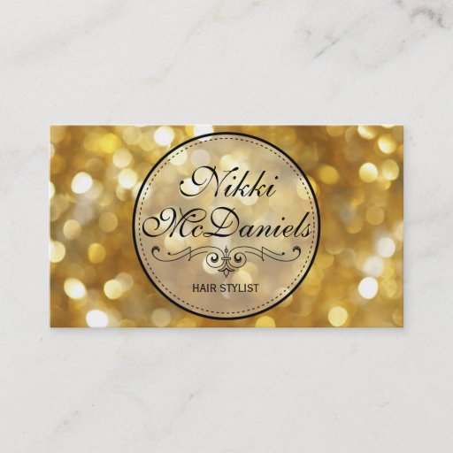 Customizable Golden Bokeh Hairstylist Business Card Templates