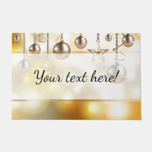 Golden Bokeh Lights, Stars & Baubles Christmas Doormat