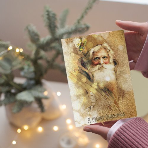 Golden Bokeh vintage Santa Claus Holiday Postcard