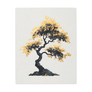 Golden Bonsai Harmony Metal Wall Art