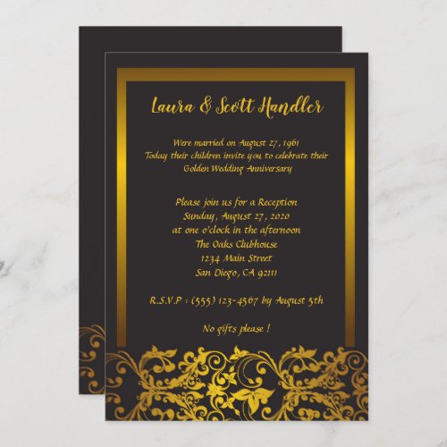 Golden border 50th Wedding Anniversary Invitation