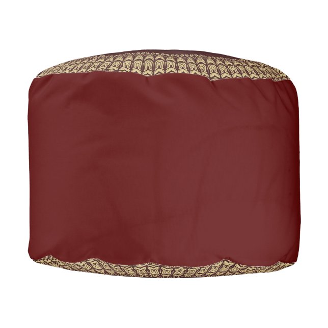 Golden Border Arabesques Floral Elements on Red   Pouf (Front)