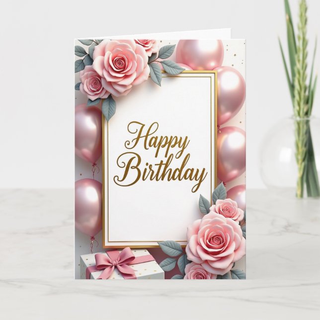 Golden Border Birthday Card (Front)