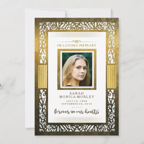 Golden Border Photo Memorial Thank You Card