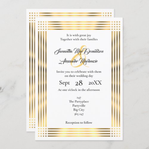 Golden border plain simple wedding invitation